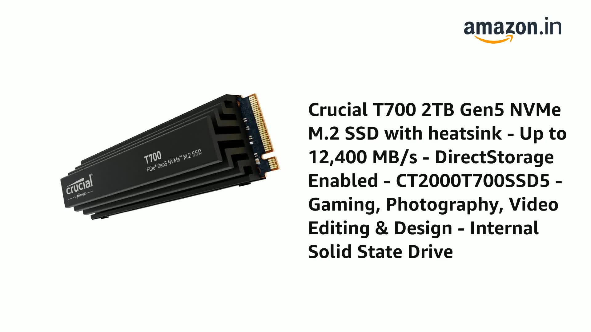 Amazon.in: Buy Crucial T700 2TB Gen5 NVMe M.2 SSD with heatsink
